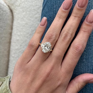 5 Carat Oval Lab Grown Diamond Three Stone Engagement <b>Ring</b> Oval Half <b>Moon</b> Side Stones IGI Certified 14K Yellow Gold Trilogy <b>Ring</b> - Product Image 6
