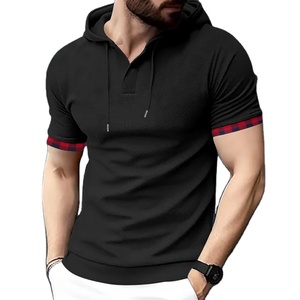 เสื้อยืดระบายอากาศมีฮู้ดสำหรับผู้ชาย, เสื้อยืดแฟชั่นฤดูร้อนแขนสั้นแบบเย็บติดเสื้อยืดลำลองสำหรับผู้ชายเสื้อกีฬาแขนสั้น - Product Image 1
