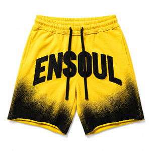 Pantalones Cortos Casuales Personalizados OEM para Hombre, Estilo Vintage, Holgados, Degradados, de Algodón Tejido, Cintura Media, con Parche Bordado de Chenilla y Cordón Ajustable - Product Image 1