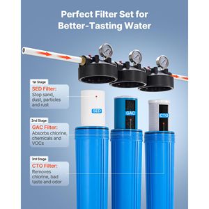 Sistema di filtraggio acqua per tutta la casa a 3 stadi 4.5'' x 20'' Depuratore d'acqua domestico a sedimenti GAC CTO per depuratori centrali di acqua con rimozione del cloro - Product Image 3