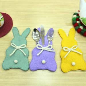 Porte-couverts en laine de couleur menthe, jaune, violet et vert menthe - Accessoire de cuisine écologique - Product Image 3