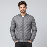 Blouson Bomber Homme en Cuir Véritable Matelassé Violet Col Montant Respirant Fermeture Éclair Couleur Unie Coupe Droite Décontractée