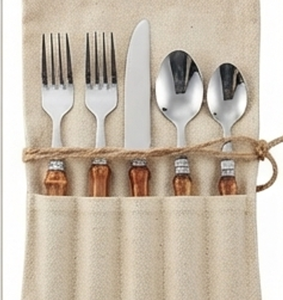 <b>Vintage</b> Bamboo Handle Flatware Set With Mirror Polish Stainless Steel <b>Cutlery</b> Fork Knife Spoon Dishwasher Safe - Product Image 5