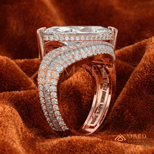 Classic 14K Rose Gold Marquise Cut Diamond Bridal <b>Ring</b> with <b>Split</b> Shank and Multi Row Diamond Band for Women - Product Image 3