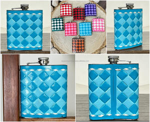 Meilleures ventes March Expo : Gourde à liqueur tendance et unique en cuir de vachette à carreaux et acier inoxydable, personnalisable, cadeau promotionnel pour hommes et femmes - Product Image 3