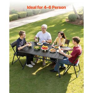 Tavolo da pranzo rettangolare moderno da esterno in metallo da 59 pollici con schienale a doghe e foro per ombrellone da 1,5 pollici - Product Image 2