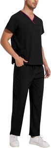 Men Scrubs Set, Stretch V-Neck Scrub <b>Top</b> & Straight Leg Pants, Short Sleeve Nurse Medical Uniform Workwear - Product Image 2