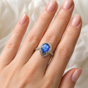 925 Sterling Silver Gold/Silver Plated Natural Blue Kyanite Pear Cut Gemstone <b>Ring</b> Diamond Accent Handmade Fine Jewelry Wedding - Product Image 1
