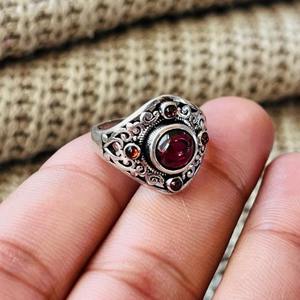 Latest <b>Statement</b> Design <b>Ring</b> Boho Multi Garnet Brass <b>Ring</b> Oxidized Silver Plated Filigree Texture Wholesale <b>Ring</b> For Women - Product Image 2