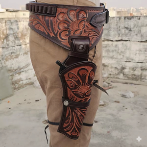 Ceinture de cartouches en cuir style western, équipement de taille de cowboy, porte-cartouches double, sangle réglable, accessoire d'équitation, ensemble de transport extérieur - Product Image 1