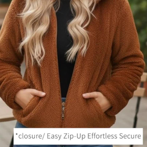 Women Brown Fleece Hooded Jacket With Bear Ears Zipper Closure Kangaroo Pockets Winter Warm Coat sherpa <b>fur</b> faux snow wear - Product Image 2