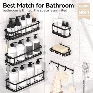 Étagères d'angle de douche, lot de 6, 100 % antirouille, grande capacité, organisateur avec porte-savon, sans perçage, rangement pour salle de bain - Product Image 6