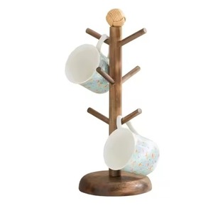 Mug Holder Solid Flower Top Natural Wood Coffee Cup Stand Kitchen <b>Storage</b> <b>Countertop</b> Mug Tree Rack Organizer Mug Holder - Product Image 2
