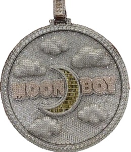 Colgante de diamante de moissanita de Plata de Ley 925, colgante de Baguette, colgante de diamante con parte posterior sólida, colgante de diamante, joyería de Hip Hop - Product Image 1