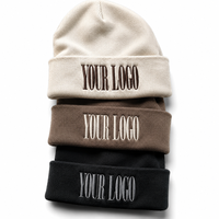 Gorro de Punto con Puño, Bordado Personalizado, Color Sólido, Acrílico, Unisex, Cálido para Invierno, Gorro de Punto para Uso Diario, Casual, Deportes al Aire Libre, Esquí