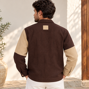 Veste chemise pour homme en lin pur, style safari, légère et fine, color block avec poches, dernière veste personnalisée - Product Image 3