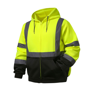 Custom Reflective Hoodie High Visibility Safety Workwear <b>for</b> <b>Construction</b> Road Industrial Outdoor Use Durable Cotton Polyester - Product Image 1