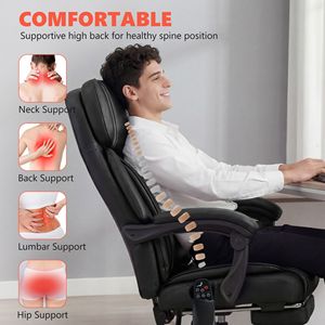 High Back Office Chair <b>Vibration</b> Massage Heated Reclining Feature Computer Chair Footrest Swivel Wheels <b>Remote</b> Control Black - Product Image 6