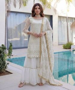 FANCY GEORGETTE EMBROIDERY SEQUENCE ZARI WORK COTTON <b>TOP</b> SHARARA DUPATTA <b>FESTIVE</b> WEAR LUXURY MULTI COLOR WHOLESALE PRICE ETHNIC - Product Image 2