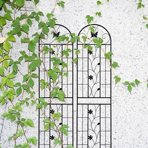 Set di 2 tralicci da giardino in metallo nero da 220 cm x 50 cm, antiruggine, per piante rampicanti, recinzioni e cancelli - Product Image 2