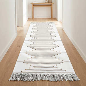 Tapis de couloir en coton bohème avec motif géométrique noir minimaliste pour couloir, entrée, cuisine et intérieurs modernes - Product Image 2