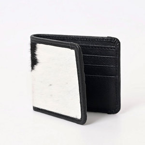 Portefeuille en cuir de vachette naturel pour homme, portefeuille en cuir à poils, portefeuille fin fait main, portefeuille bifold de haute qualité, cuir durable - Product Image 1