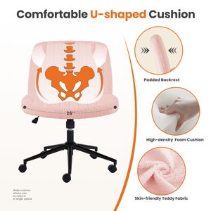 Silla de Oficina Giratoria Ajustable en Tela de Lana Rosa Tipo Peluche, Cómoda Silla de Oficina sin Brazos con Respaldo - Product Image 6
