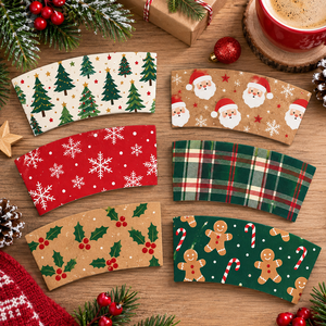 Manchons de tasses à café en papier kraft biodégradables écologiques pour Noël, impression numérique, bonhomme de neige, rennes, flocons de neige - Product Image 6