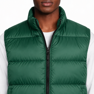 <b>Men's</b> Green Stand Collar Breathable Eco-Friendly Down Puffer <b>Vest</b> Zipper Closure Casual Winter Outer Wear <b>Waistcoat</b> - Product Image 3