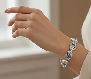 Bracelet Classique pour Femme en Argent 925 avec Topaze Bleue Naturelle et Moissanite, Chaîne et Maillons, Cadeau - Product Image 4