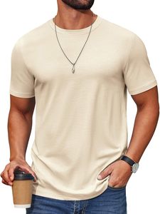 Camiseta de Algodón de Primera Calidad para Hombre, Tejida, Lisa, de Manga Corta, Cuello Redondo, Informal, Ecológica, de Secado Rápido, Suave, Transpirable y Cómoda, 220g - Product Image 1