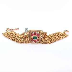 Vintage Gold Plated Horn Charm Bracelet with Pearl and Diamond for Wedding and Party - Product Image 3