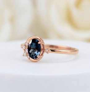 Bague ovale en topaze bleue de Londres, or rose, argent sterling, bague de fiançailles, vente en gros pour femmes - Product Image 1