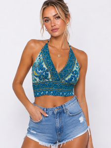 Bohemian Women <b>Silk</b> Halter Top with Tassel Stylish Party & Beachwear <b>Bralette</b> top Wholesale Bulk Quantity Export - Product Image 1