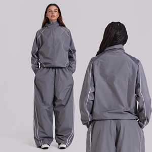 Manufacturing Custom <b>Womens</b> Windbreaker Baggy Tracksuit <b>Lightweight</b> Breathable Stan Collar <b>Jacket</b> With Track Trousers - Product Image 5