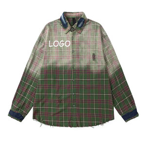 Camisas de Manga Larga Vintage Extra Grandes de Alta Gama Personalizadas – Denim Desgastado por el Sol, Abotonadas en Dos Tonos para Venta al por Mayor en Alibaba - Product Image 1
