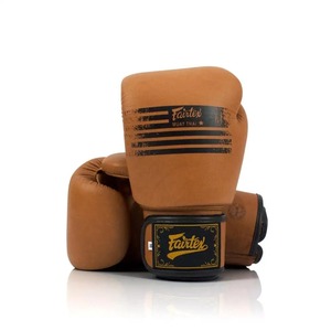 Guantes de Boxeo de Cuero Genuino Marrón Vintage de Primera Calidad, con Diseño de Rayas, para Entrenamiento Profesional de Muay Thai y Sparring, con Cierre de Velcro - Product Image 1