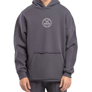 Sweat à capuche décontracté pour homme en molleton anthracite, avec empiècements coupés et cousus, style streetwear confortable, OEM ODM - Product Image 6