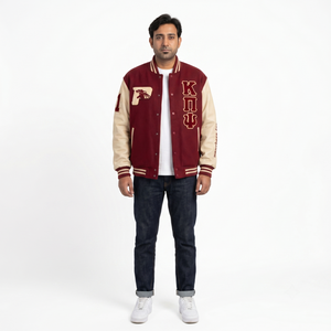 Blouson universitaire personnalisé en laine métonnée épaisse pour homme, manches en cuir véritable, coupe oversize, style streetwear universitaire, chenille - Product Image 1