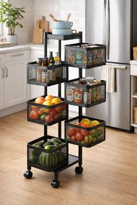 5-Tier Rotating Metal Storage Trolley <b>Kitchen</b> Vegetable & Fruit Organizer <b>Rack</b> with Wheels OEM EDPRMS000 - Product Image 6