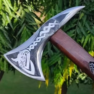 ขวานโทมาฮอว์ก ZA DAMASCUS MAKERS ใบมีดเหล็กกล้าคาร์บอนตีขึ้นรูป 5 คมตัด ด้ามไม้ ขวานเอาตัวรอดสำหรับตัดต้นไม้ - Product Image 1