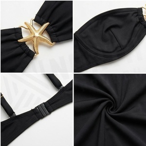 ชุดบิกินี่สีดำแบบ Bandeau พร้อมตกแต่งปลาดาวสีทอง กางเกงในทรง Thong ชุดว่ายน้ำสำหรับผู้หญิง - Product Image 4