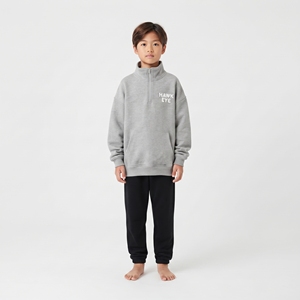 Unisex Gray Half-Zip Fleece Sweatshirt With Front Pockets And Hawk Eye Logo Relaxed Fit Leisure Top Winter Wear For <b>Kids</b> - Product Image 5