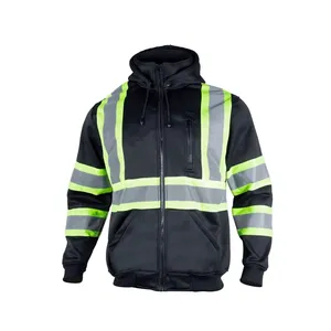 Chaqueta de Seguridad Impermeable de Alta Visibilidad para Hombre con Capucha, Cinta Reflectante y Cremallera, Ropa de Trabajo Amarilla y Negra - Product Image 2