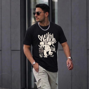 Camiseta holgada de algodón para hombre con hombros caídos, estilo retro gráfico, de manga corta, informal, streetwear, ajuste holgado, top oversize para hombre - Product Image 1