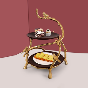2-Tier Wooden Cake <b>Stand</b> With Golden <b>Bird</b> Branch Frame, Elegant Countertop Display Tray For Wedding And Luxury Home decoration - Product Image 6