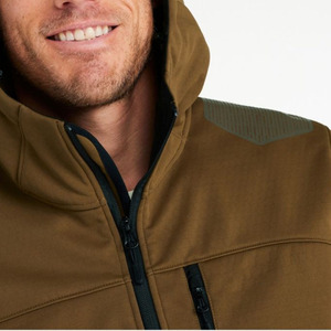เสื้อแจ็คเก็ตผู้ชายสีน้ำตาลแบบมีฮู้ด ผ้า softshell กันน้ำ ซิปด้านหน้า เหมาะสำหรับใส่กลางแจ้งในฤดูใบไม้ร่วง ทรงปกติ มีกระเป๋า - Product Image 3