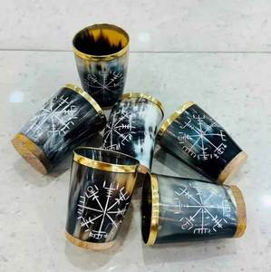 Vasos de Cuerno de Búfalo Hechos a Mano, Tallados con Diseño Geométrico, Artesanía Natural, Jarrones Decorativos, Juego de Vasos de Imitación Antigua - Product Image 1
