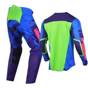 Ensemble Maillot et Pantalon MX Vert Citron Marine 2027 – Motif Géométrique Points en Maille Bleu Royal – Vêtements de Motocross et Dirt Bike – 100% Polyester - Product Image 2