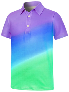 เสื้อโปโลผู้ชายทรงคลาสสิคแบบสวมใส่สบาย ระบายอากาศได้ดี แขนสั้น ลายไล่สี พิมพ์ลายดิจิทัล สไตล์ลำลอง - Product Image 1